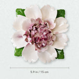 Extra Large Ruffled Peony Ceramic Wall Flower in Plum Purple Accent with 5.9 in / 15 cm diameter shown.