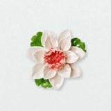 Medium Lotus Bloom Ceramic Wall Flower in Rose Red Accent on a pale neutral studio wall.