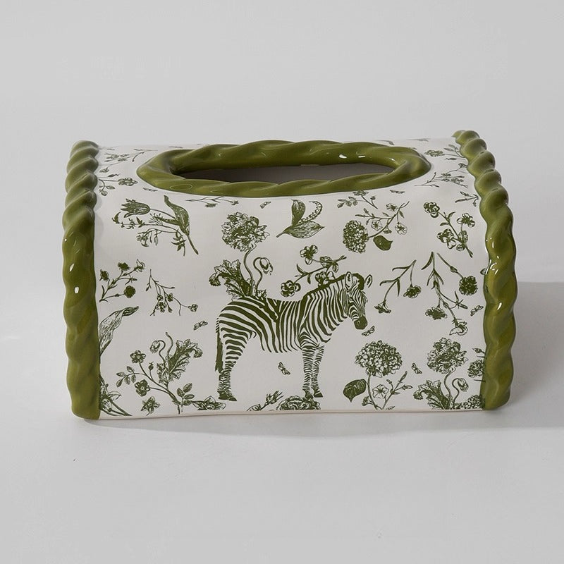 Zebra Motif Ceramic Tissue Box Cover
