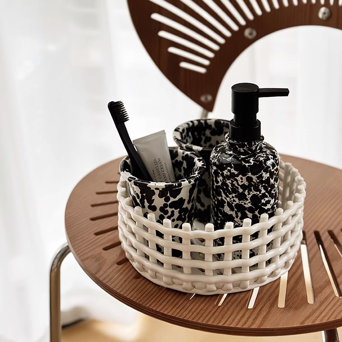 Artisanal Woven Ceramic Lattice Basket | Architectural Table Decor