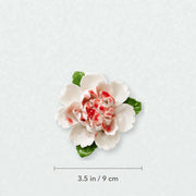 Medium Ruffled Peony Ceramic Wall Flower in Rose Red Accent with 3.5 in / 9 cm diameter shown.
