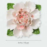 Extra Large Ruffled Peony Ceramic Wall Flower in Rose Red Accent with 5.9 in / 15 cm diameter shown.