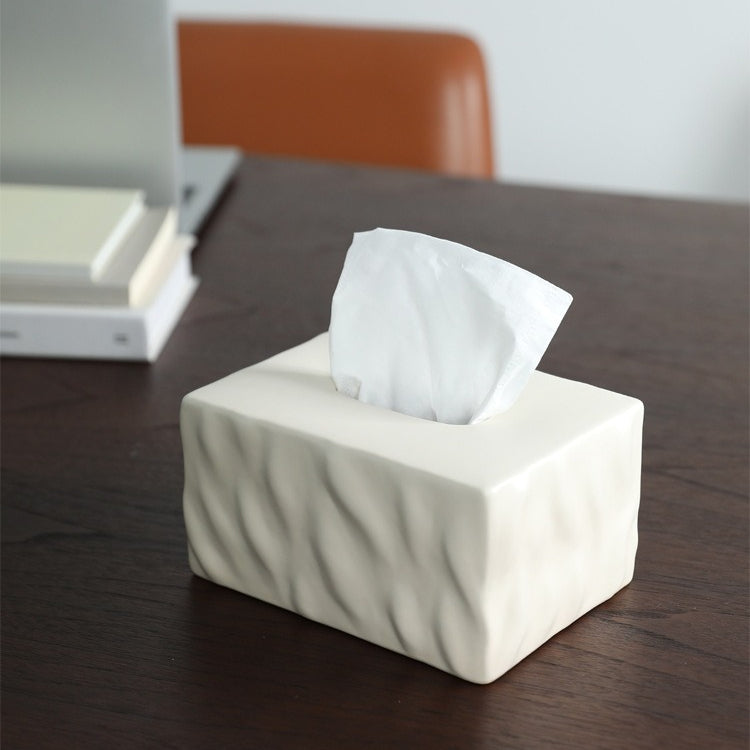 Sculptural Wavy Ceramic Tissue Box Cover | Nordic Minimalist