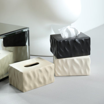 Sculptural Wavy Ceramic Tissue Box Cover | Nordic Minimalist