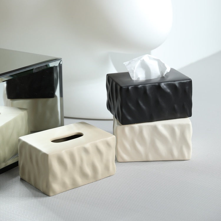 Sculptural Wavy Ceramic Tissue Box Cover | Nordic Minimalist