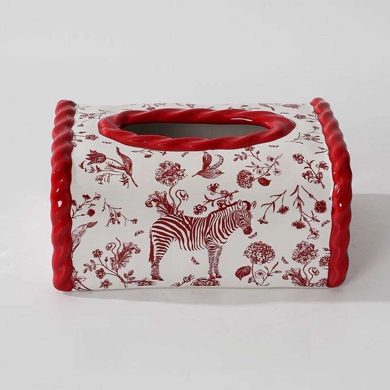Zebra Motif Ceramic Tissue Box Cover