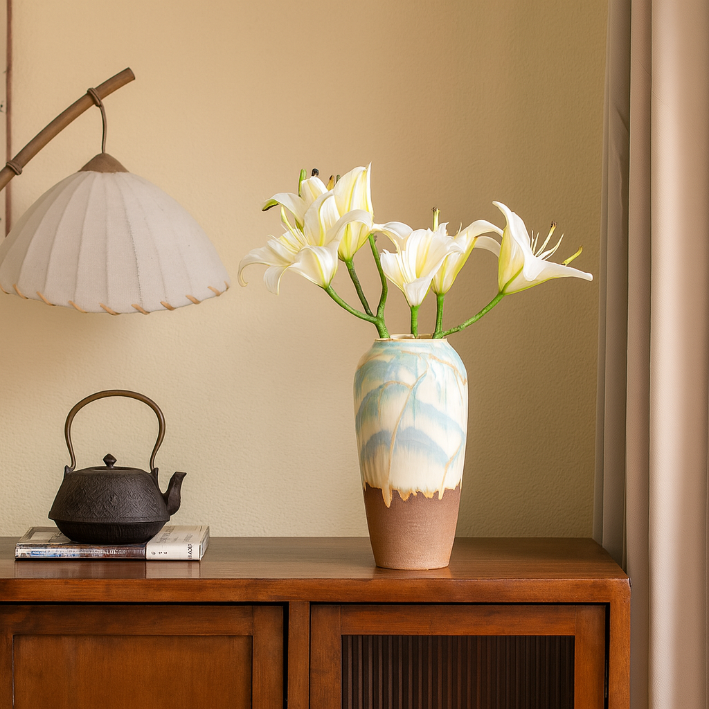 "The Seashore" Two-Tone Ceramic Vase | Wabi-Sabi Reactive Drip Glaze Pottery