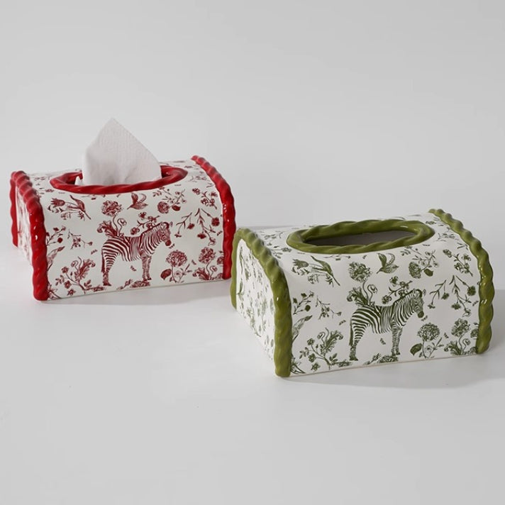 Zebra Motif Ceramic Tissue Box Cover