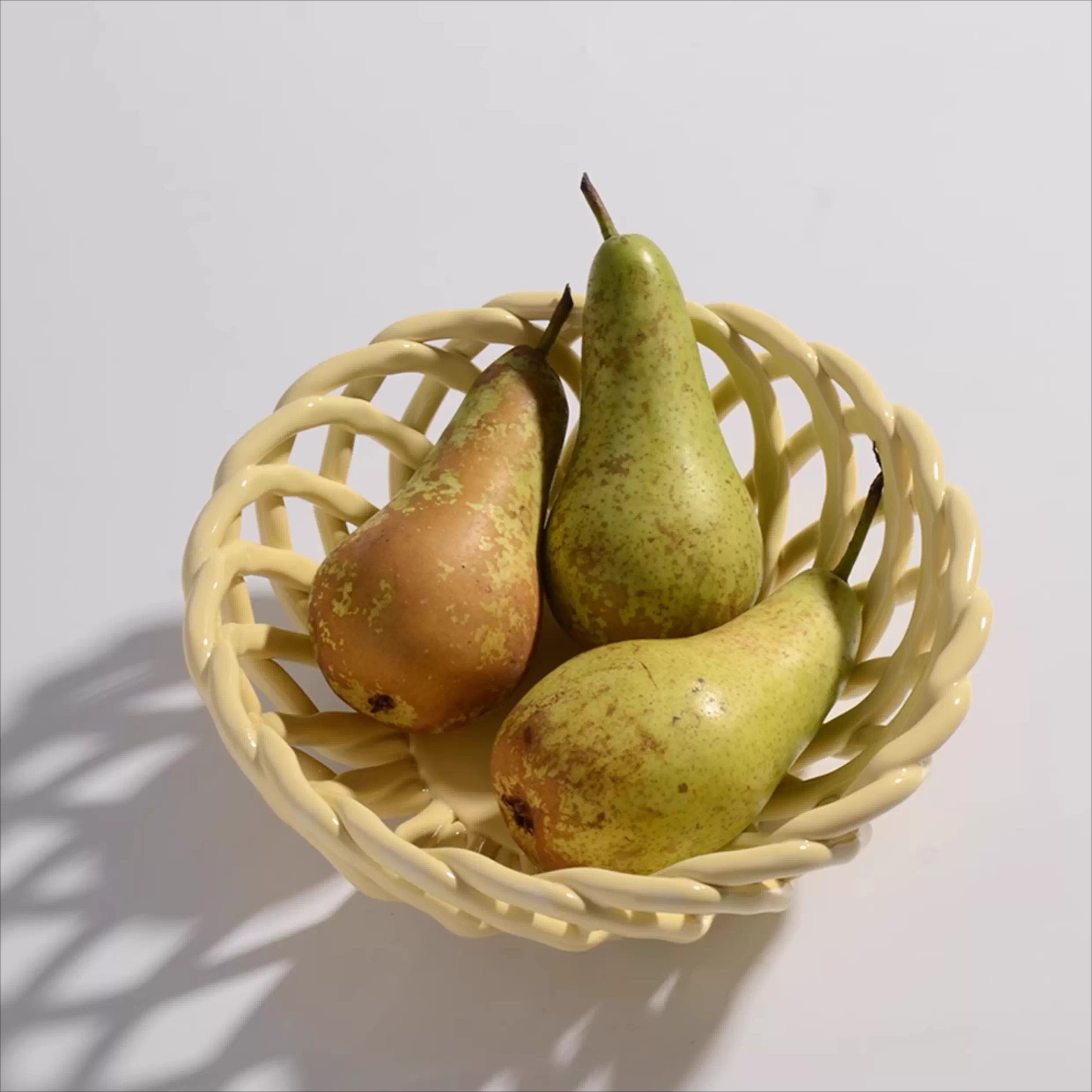 Artisanal Hand-Woven Ceramic Fruit Bowl | Elegant Lattice Centerpiece Basket
