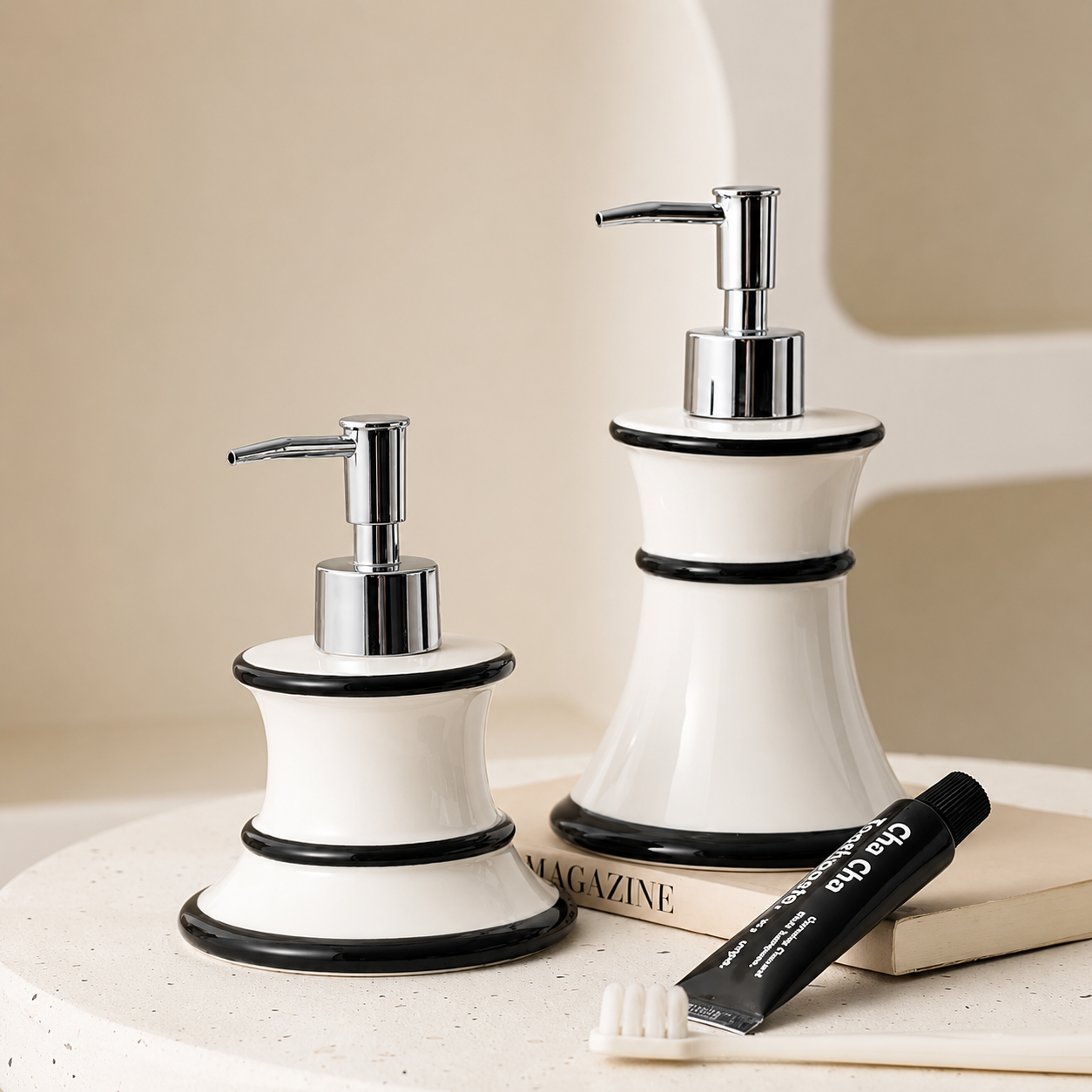 Sculptural Contoured Ceramic Soap Dispenser | French Modernist Decor