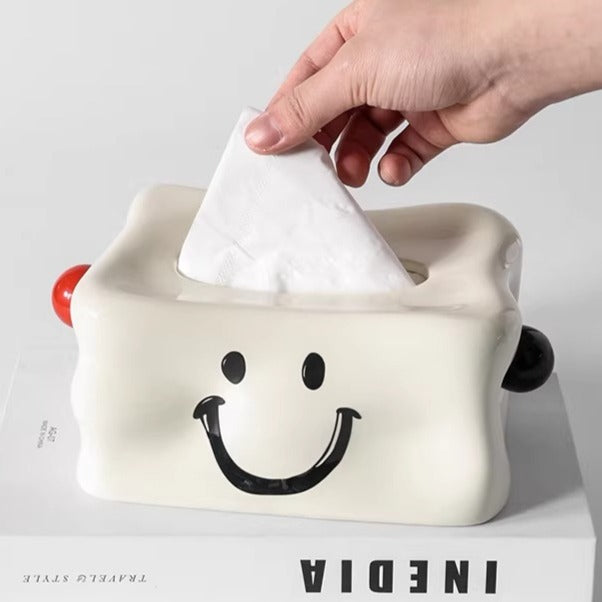 Boîte à Mouchoirs Minimaliste Visage Sourire | Décoration Céramique Moderne et Originale