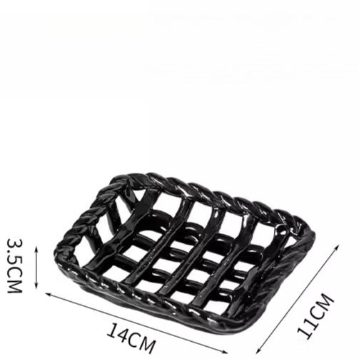 Geflochtener Rand Keramik Seifenkorb | Glänzender gewebter Seifenhalter