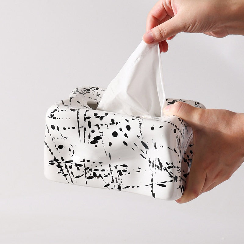 Abstract Splatter Ceramic Tissue Box Cover | Modern Art Decor