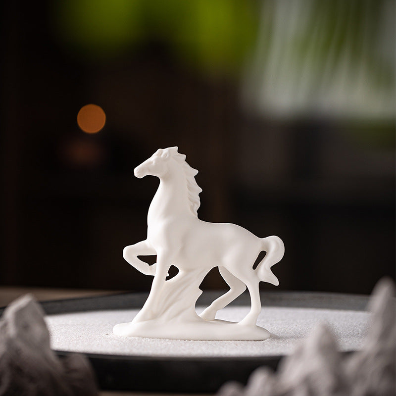 Nordic White Horse Figurines Set - 8 Elegant Poses Modern Home Decor