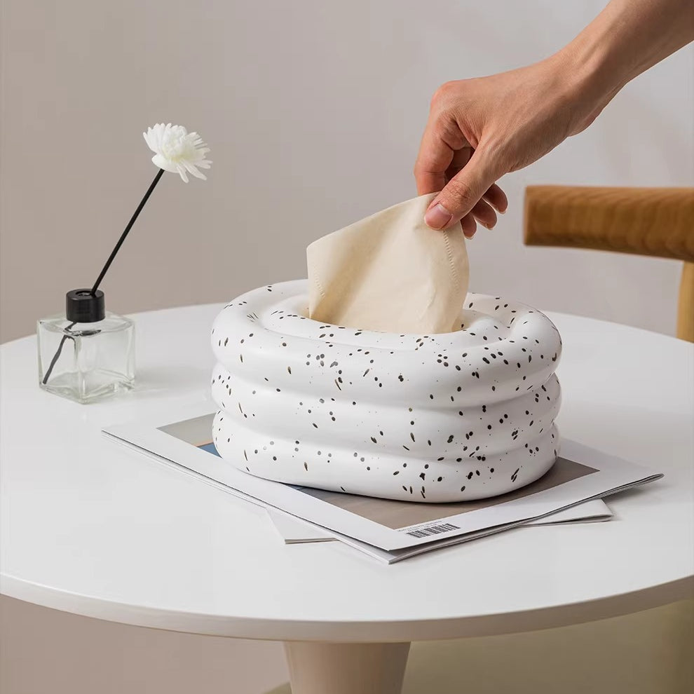 Chubby Tiered Ceramic Tissue Box | Sculptural Marshmallow Decor