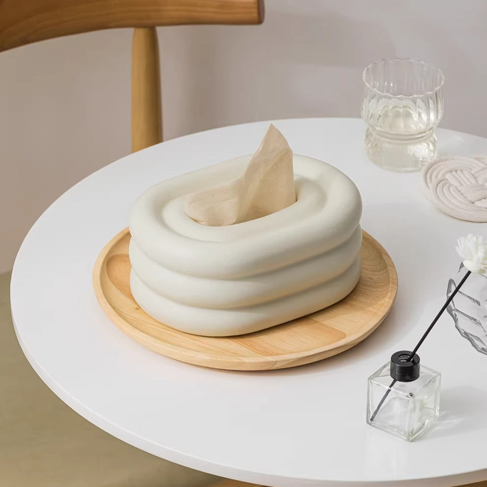 Chubby Tiered Ceramic Tissue Box | Sculptural Marshmallow Decor