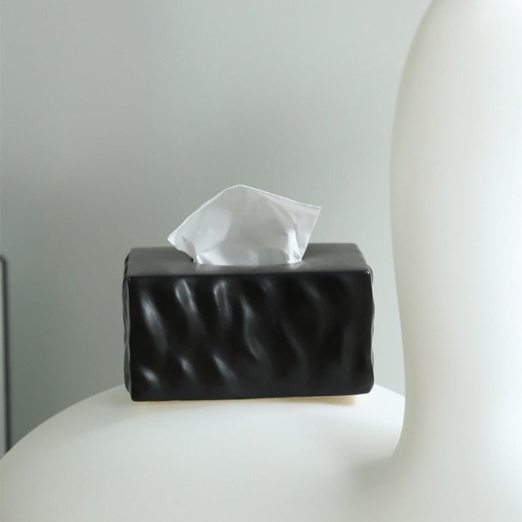 Sculptural Wavy Ceramic Tissue Box Cover | Nordic Minimalist