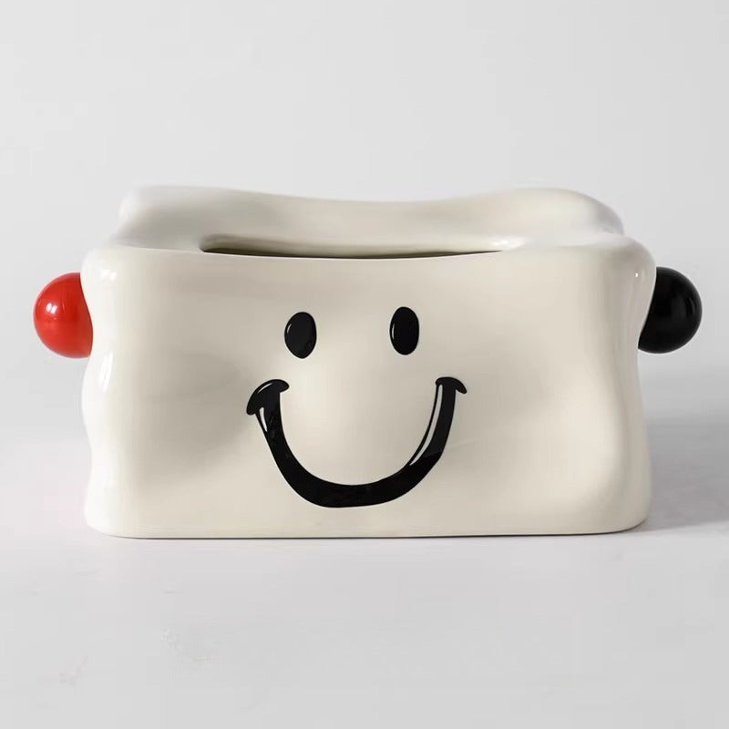 Boîte à Mouchoirs Minimaliste Visage Sourire | Décoration Céramique Moderne et Originale