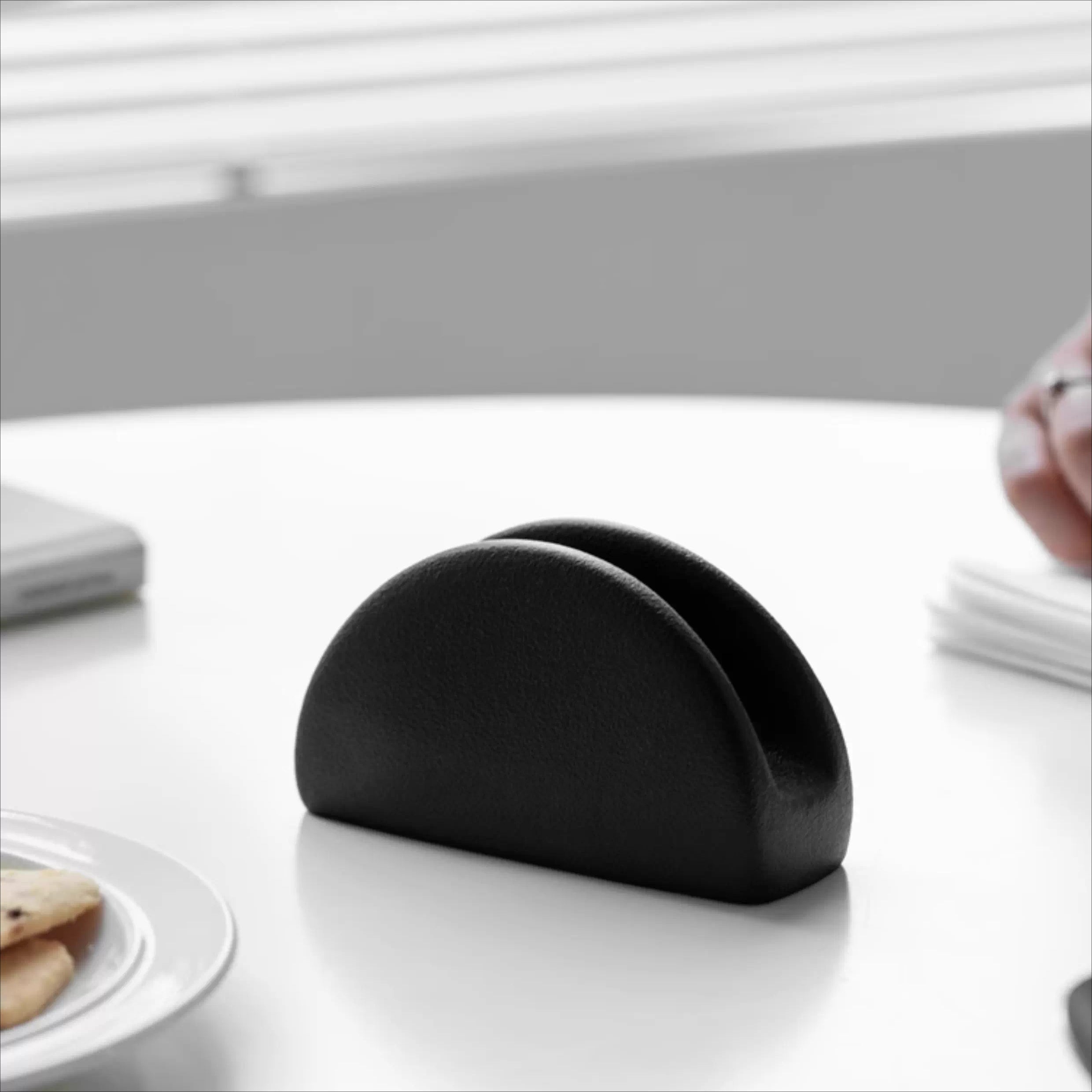 Minimalist Speckled Ceramic Napkin Holder | Sculptural Semi-Circle Stand