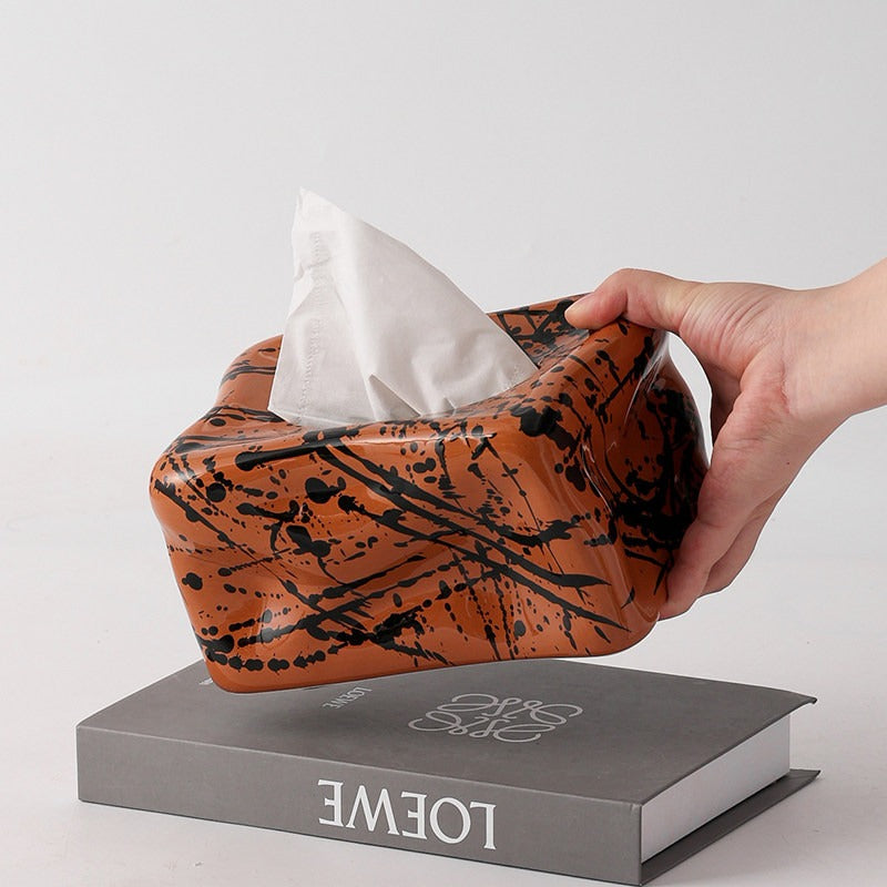 Abstract Splatter Ceramic Tissue Box Cover | Modern Art Decor