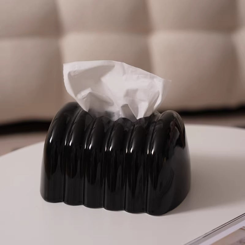 Architectural Fluted Ceramic Tissue Box Cover | Ribbed Art Deco Dispenser