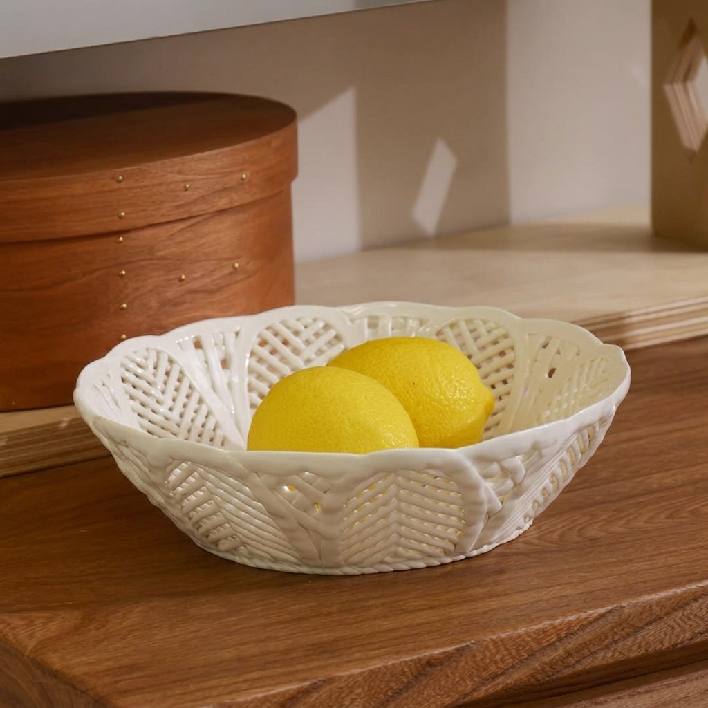 Artisanal Woven Lattice Ceramic Bowl | Sculptural Centerpiece
