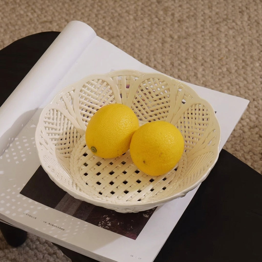 Artisanal Woven Lattice Ceramic Bowl | Sculptural Centerpiece