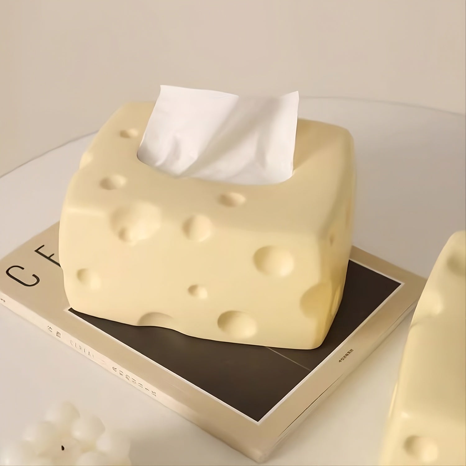 Whimsical Swiss Cheese Ceramic Tissue Box Cover | Playful Food-Inspired Home Decor