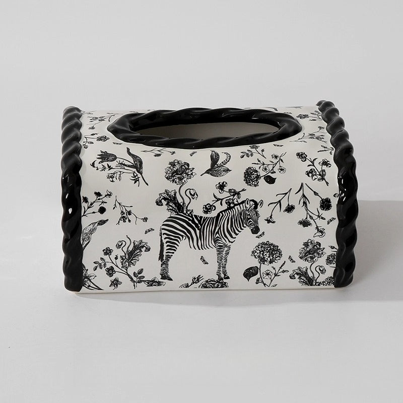 Zebra Motif Ceramic Tissue Box Cover