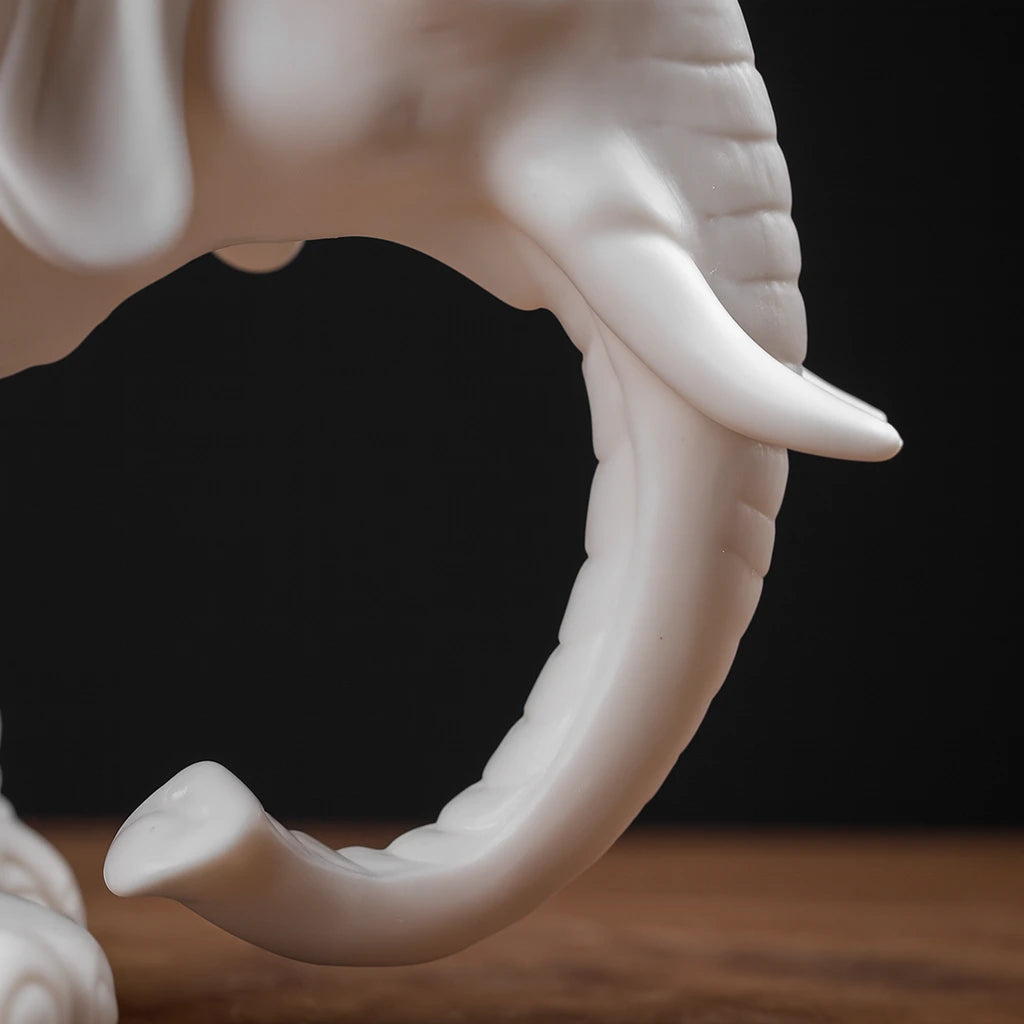 Handcrafted White Ceramic Elephant Statue for Good Luck & Modern Home Decor