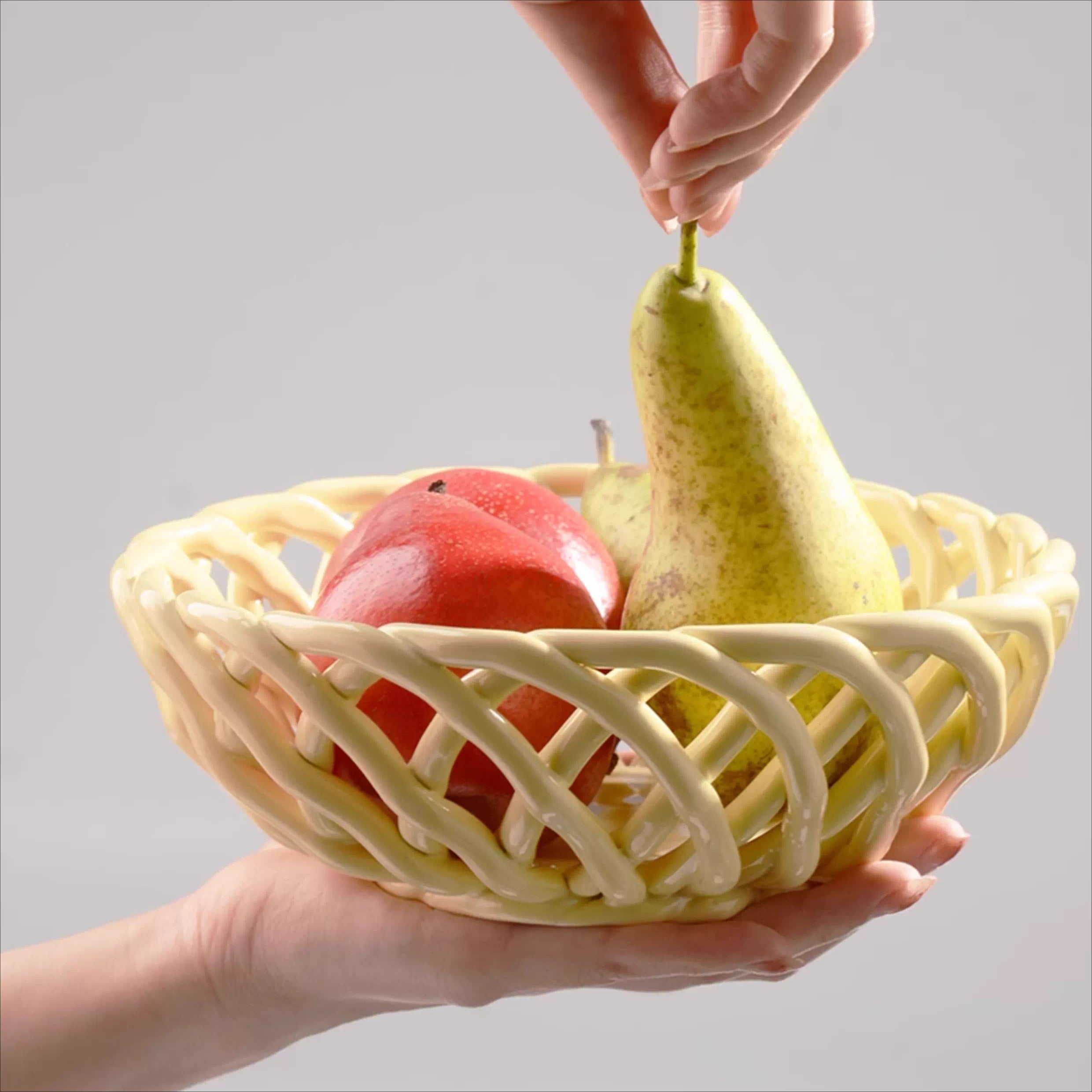 Artisanal Hand-Woven Ceramic Fruit Bowl | Elegant Lattice Centerpiece Basket