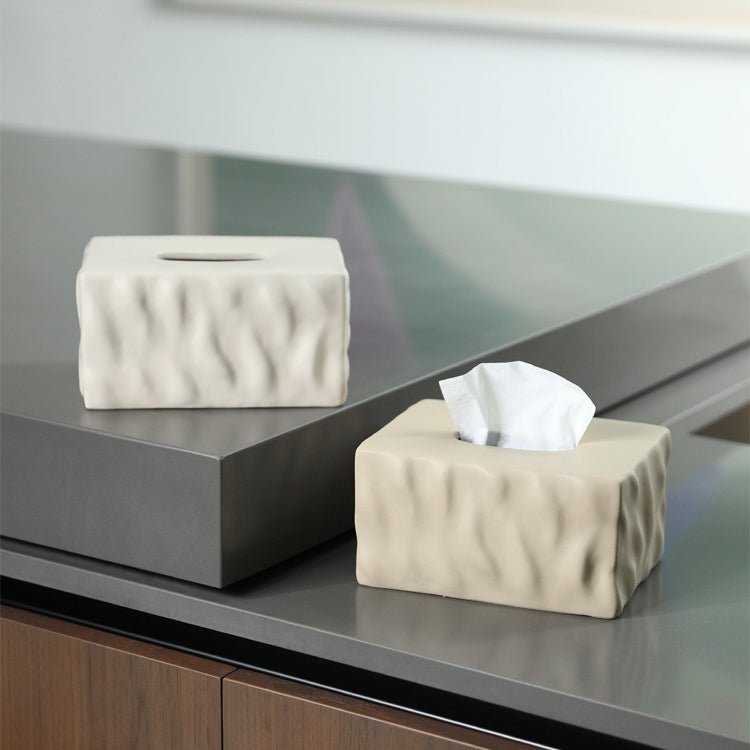Sculptural Wavy Ceramic Tissue Box Cover | Nordic Minimalist