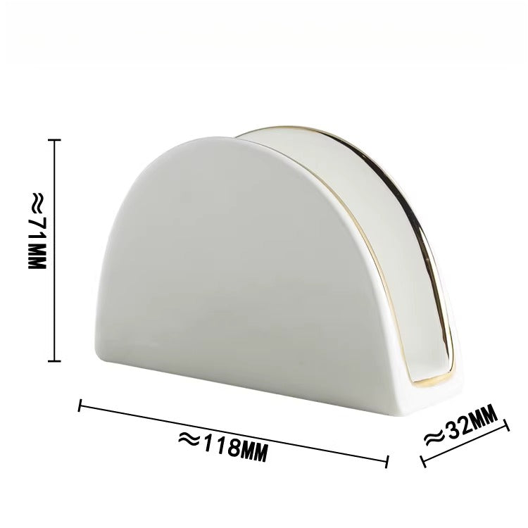 Porte-serviettes en céramique minimaliste arquée | Support artisanal bord doré métallique