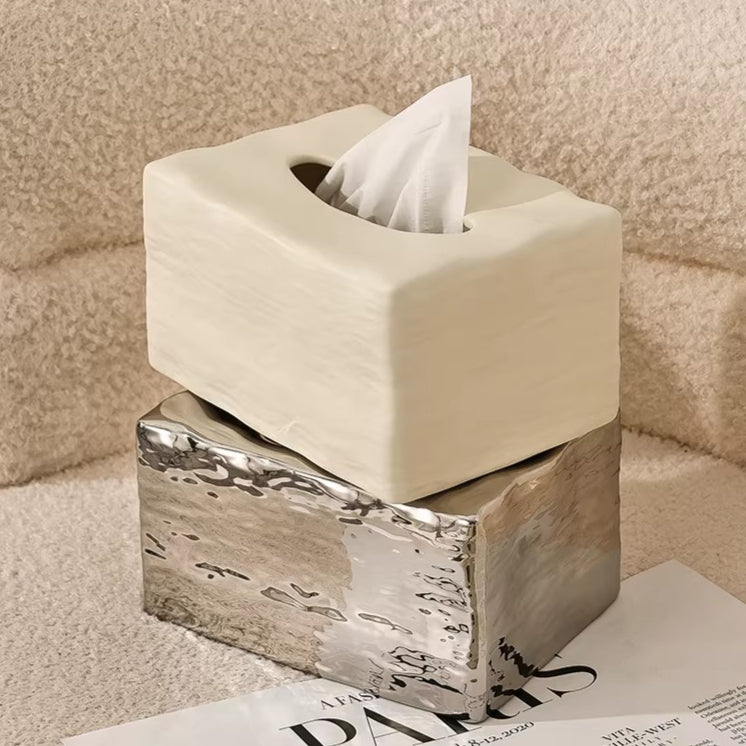 Sculptural Melting Ceramic Tissue Box | Avant-Garde Decor