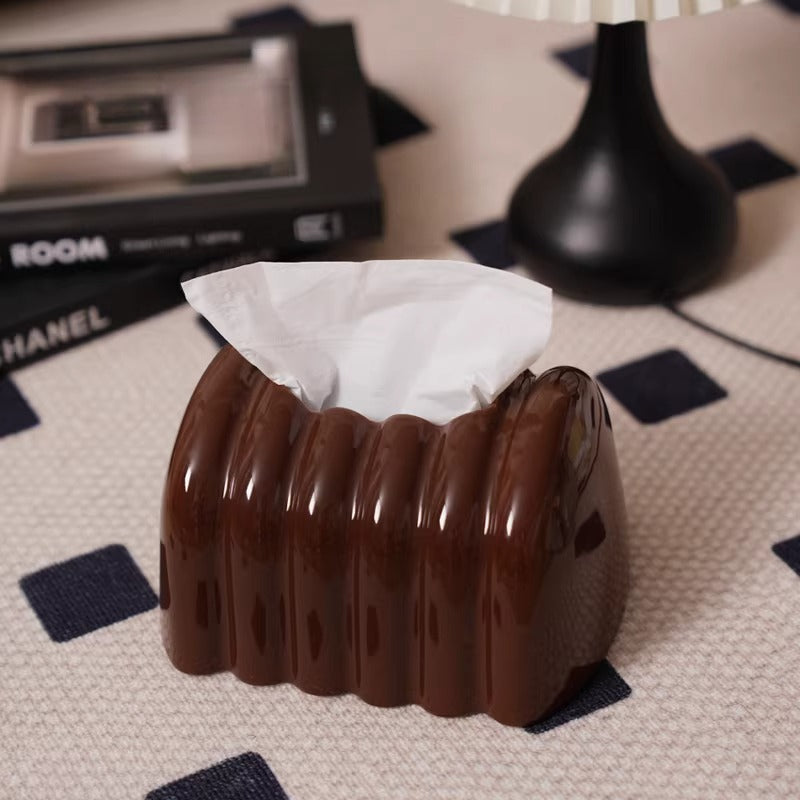 Architectural Fluted Ceramic Tissue Box Cover | Ribbed Art Deco Dispenser