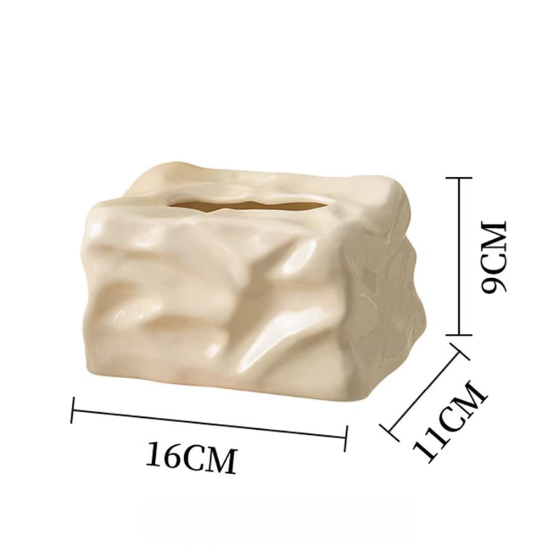 Sculptural "Crinkled Paper" Ceramic Tissue Box | Modern Art Decor