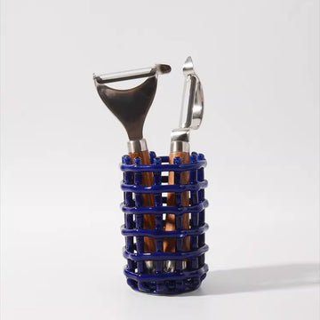 Hand-Finished Woven Lattice Ceramic Caddy | Modern Mesh Organizer