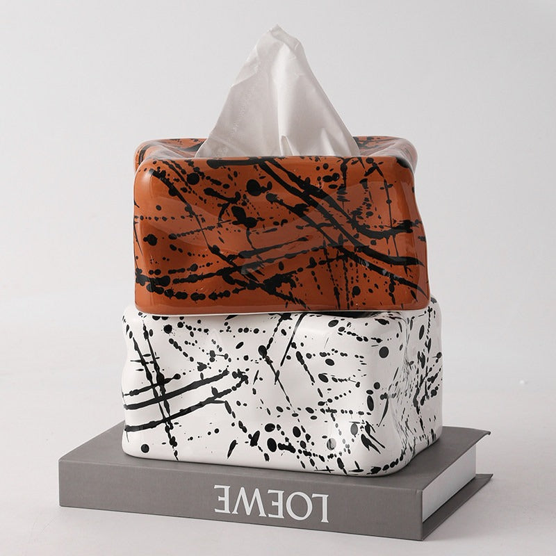 Abstract Splatter Ceramic Tissue Box Cover | Modern Art Decor