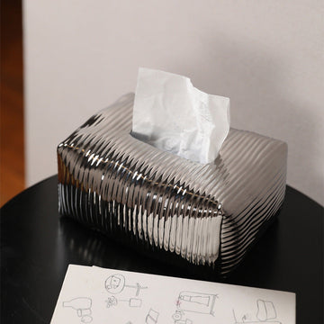 Fluted Ceramic Tissue Box Cover | Modern Ribbed & Pleated Decor