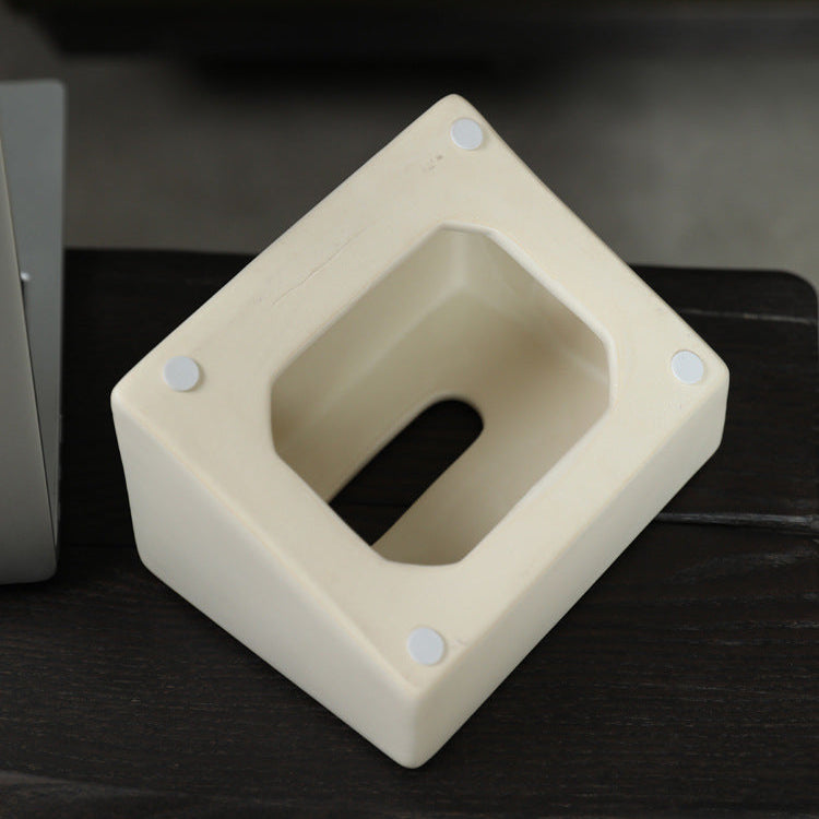 Modern Sloped Ceramic Tissue Box | Geometric Architectural Decor