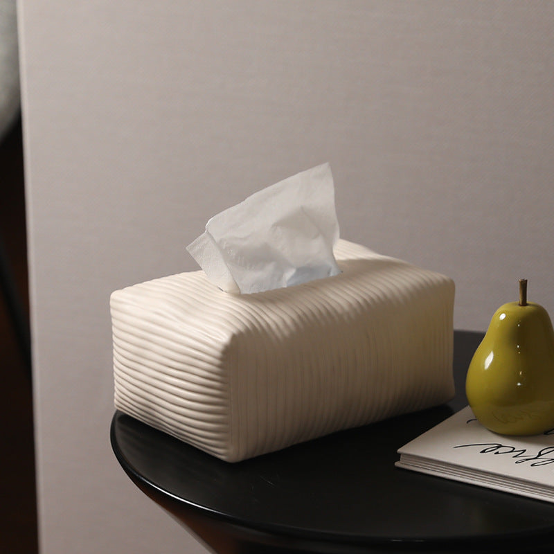 Fluted Ceramic Tissue Box Cover | Modern Ribbed & Pleated Decor