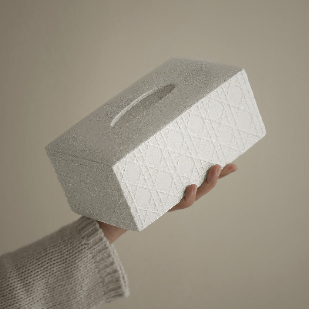 Matte Cannage Ceramic Tissue Box Cover | Parisian Rattan Effect