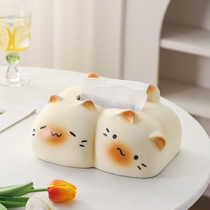 Cute Cuddling Cats Ceramic Tissue Box Cover | Kawaii Couple & Friendship Gift
