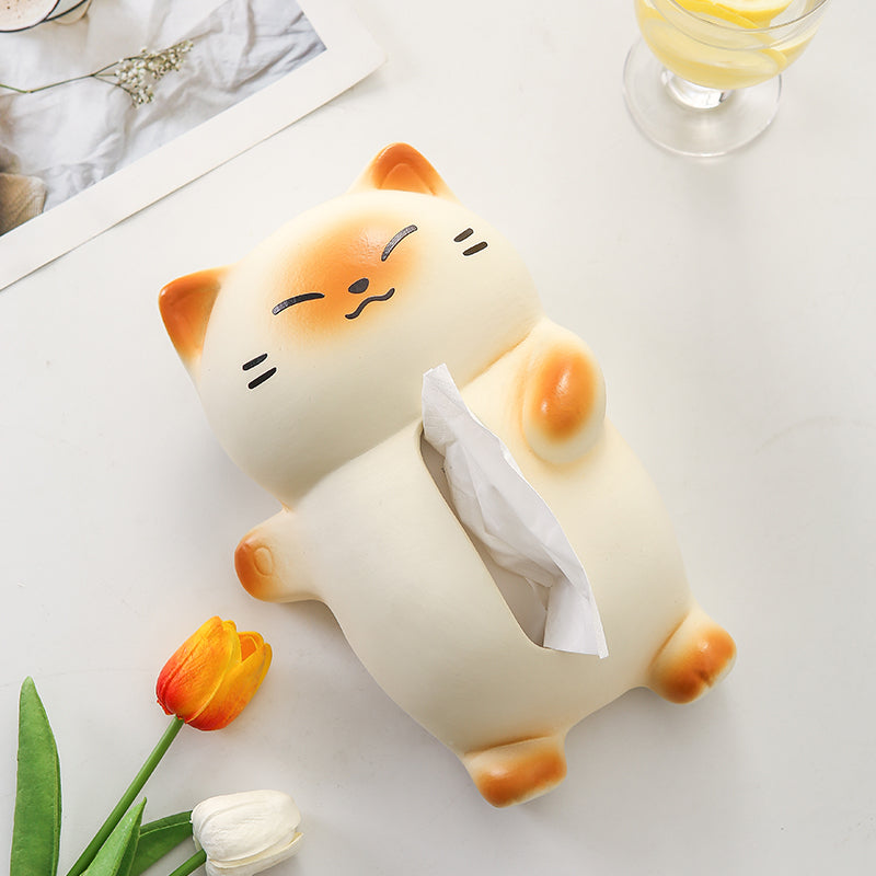 Cute Laying Down Cat Tissue Box Cover | Quirky Ceramic Home & Desk Decor