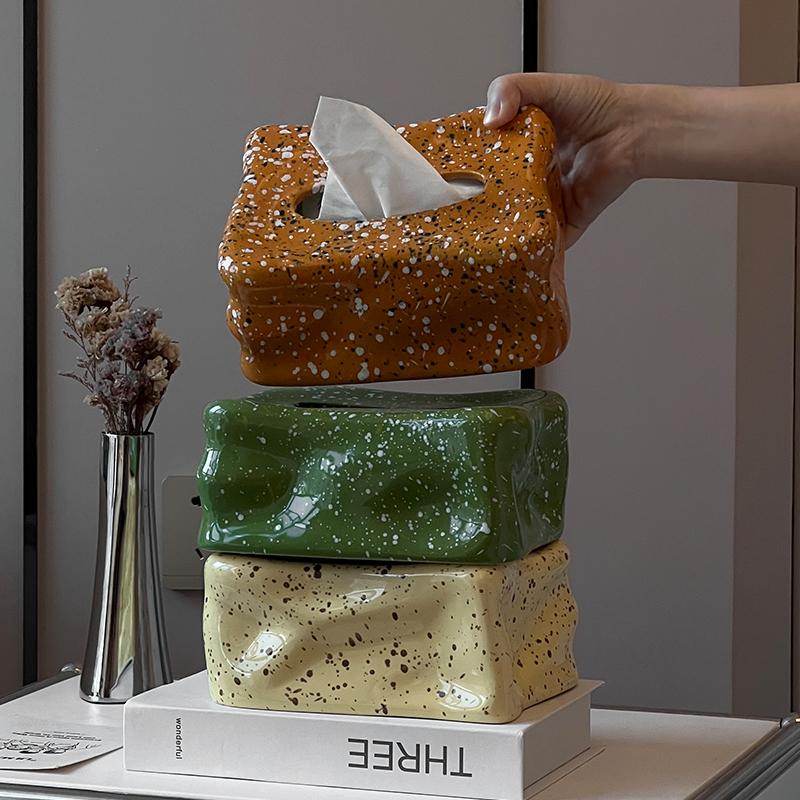 Wavy Splatter Tissue Box Cover | Retro 70s Ceramic Decor