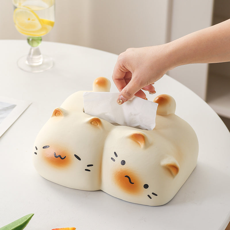 Cute Cuddling Cats Ceramic Tissue Box Cover | Kawaii Couple & Friendship Gift