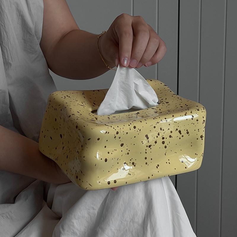 Wavy Splatter Tissue Box Cover | Retro 70s Ceramic Decor
