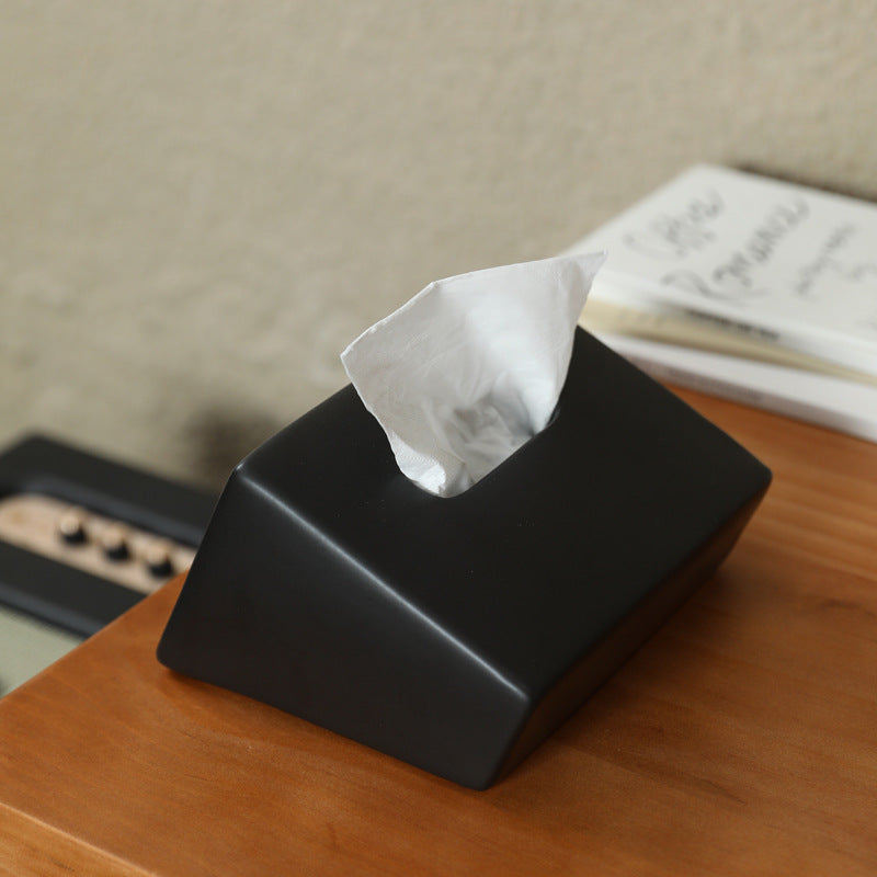 Modern Sloped Ceramic Tissue Box | Geometric Architectural Decor
