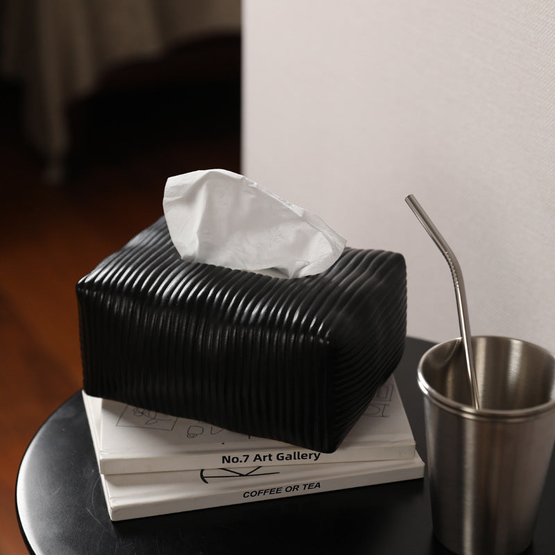 Fluted Ceramic Tissue Box Cover | Modern Ribbed & Pleated Decor