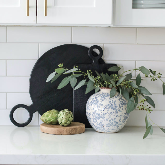 French Country Blue and White Floral Vase | Rustic Ceramic Ginger Jar